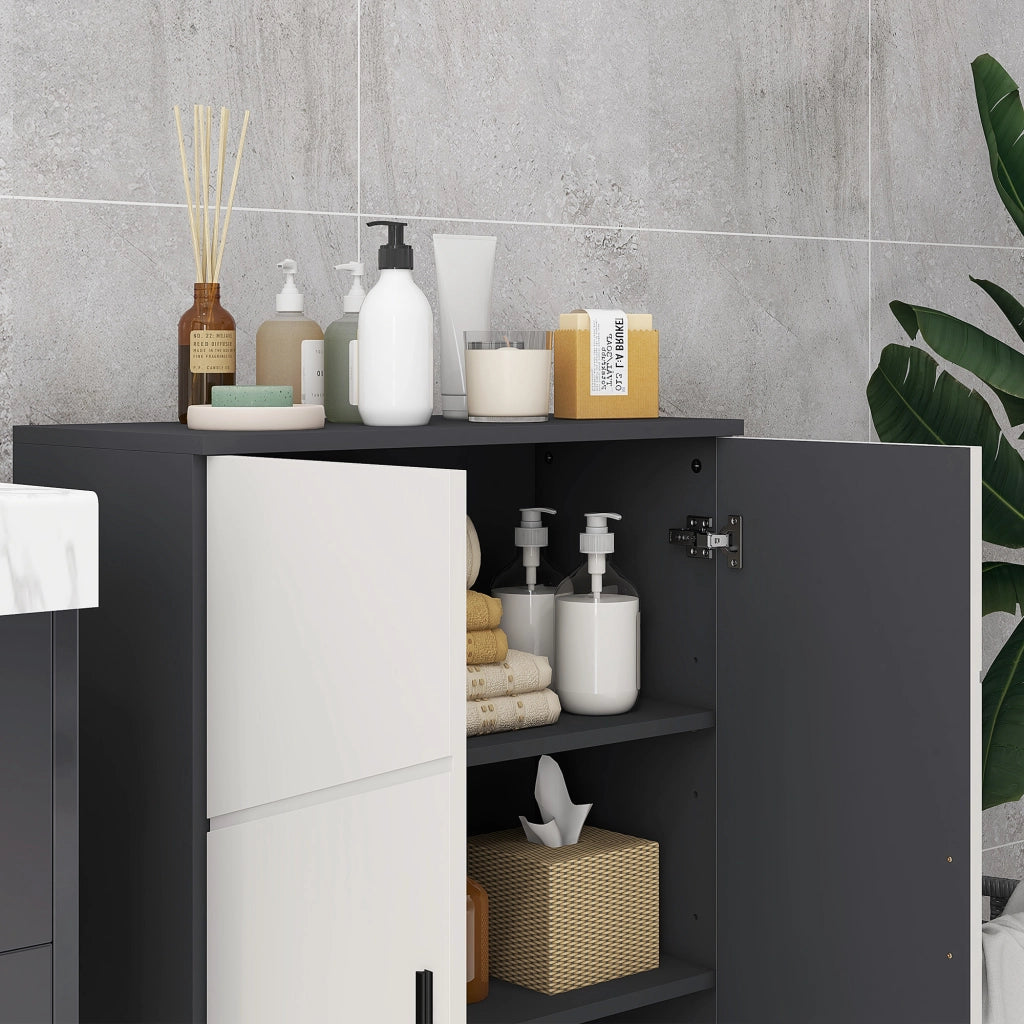 EasyComfort Mobiletto Bagno 2 Ante in Legno con 3 Ripiani e Chiusura Ammortizzata, 60x30x82cm, Grigio