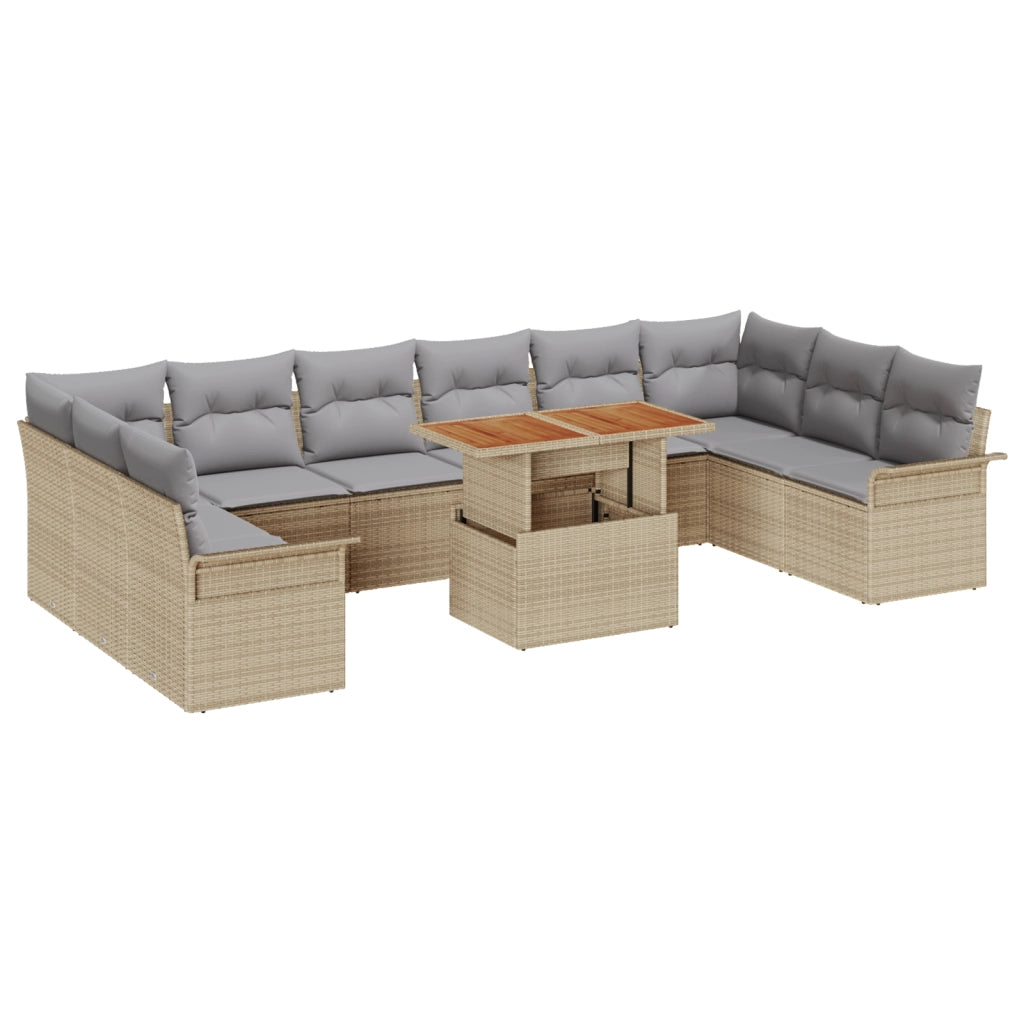 Set Divano da Giardino  11 Pezzi con Cuscini Rattan Poliestere Beige