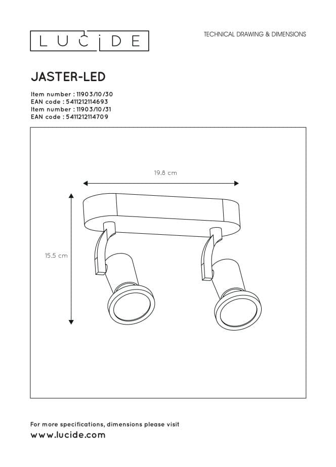 Plafoniera Lucide Jaster 2 spot GU10 LED 5W 2700K bianca