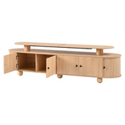 Mobile TV con 4 ante e 2 ante scorrevoli; illuminazione LED; passacavi - per soggiorno - 180x40x48 cm - in MDF e metallo - naturale