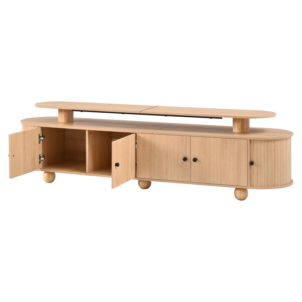 Mobile TV con 4 ante e 2 ante scorrevoli; illuminazione LED; passacavi - per soggiorno - 180x40x48 cm - in MDF e metallo - naturale