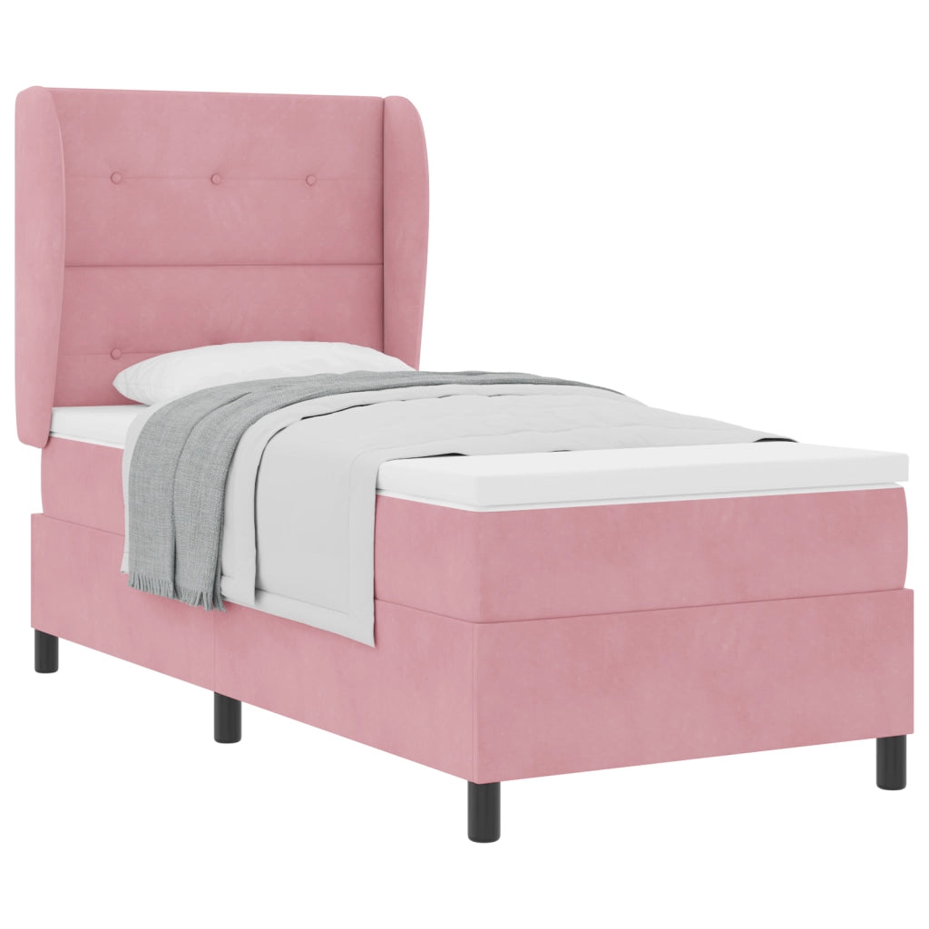 Letto Box Spring con Materasso Rosa 80x200 cm Velluto