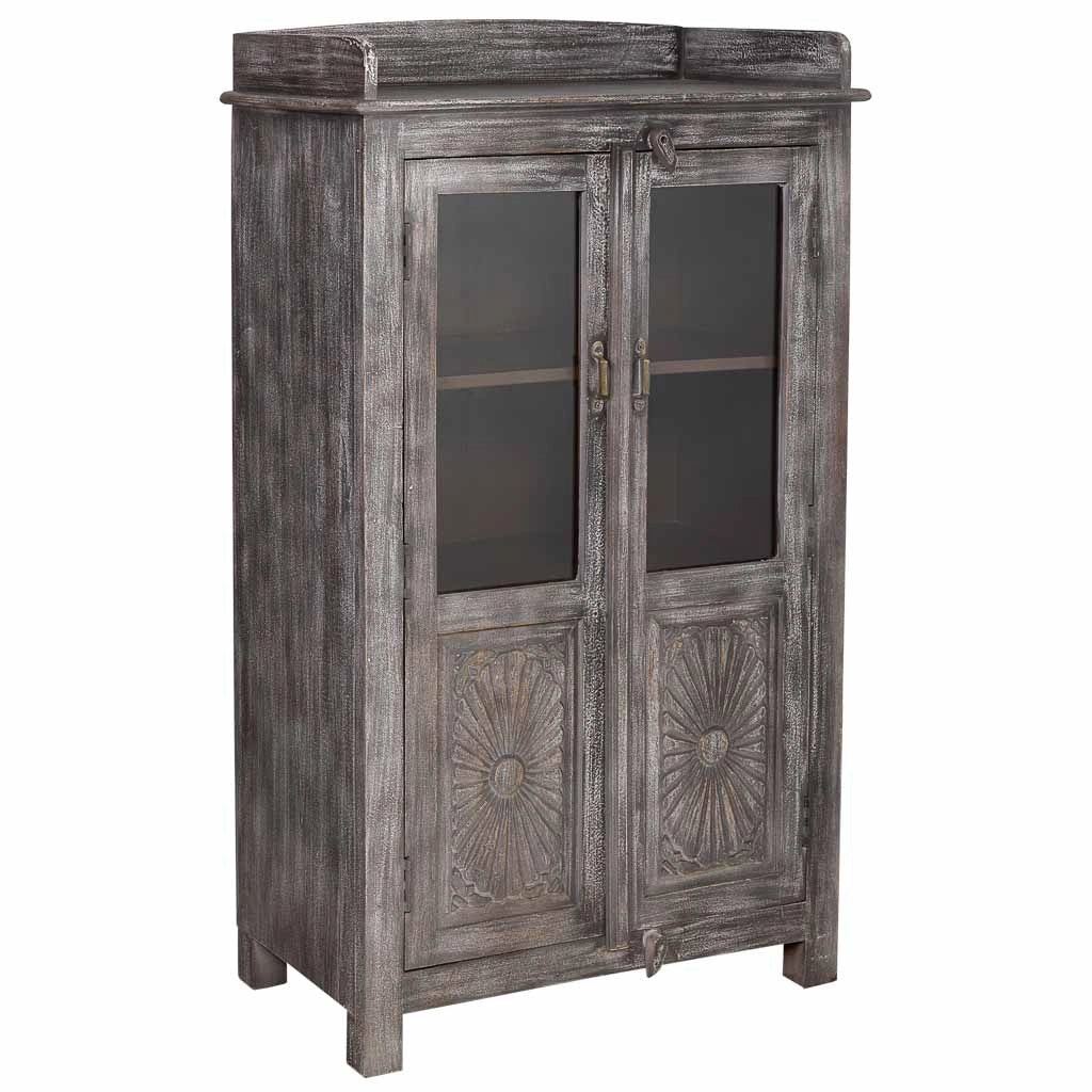 Vetrina 2 ante in legno finitura anticata artigianale 74x41x128