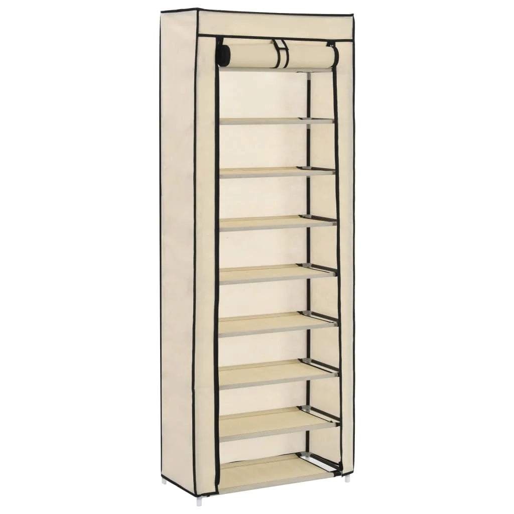 Scarpiera mobile contenitore per scarpe mobile ingresso/corridoio/soggiorno con coperchio 57 x 29 x 162 cm tessuto crema 02_0021407