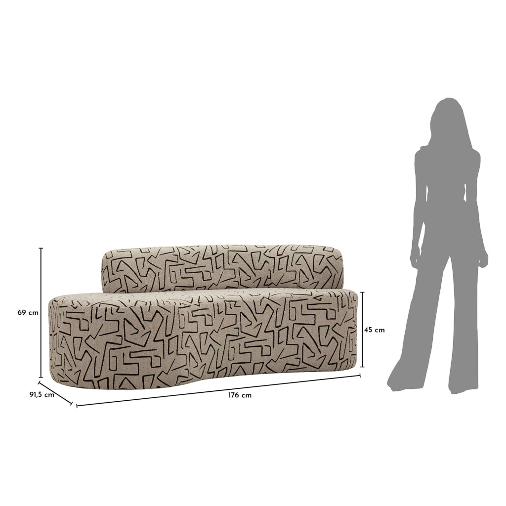 Dadato, Divano Fisso 2 Posti Disegni Geometrici, 93x45x178h cm Beige