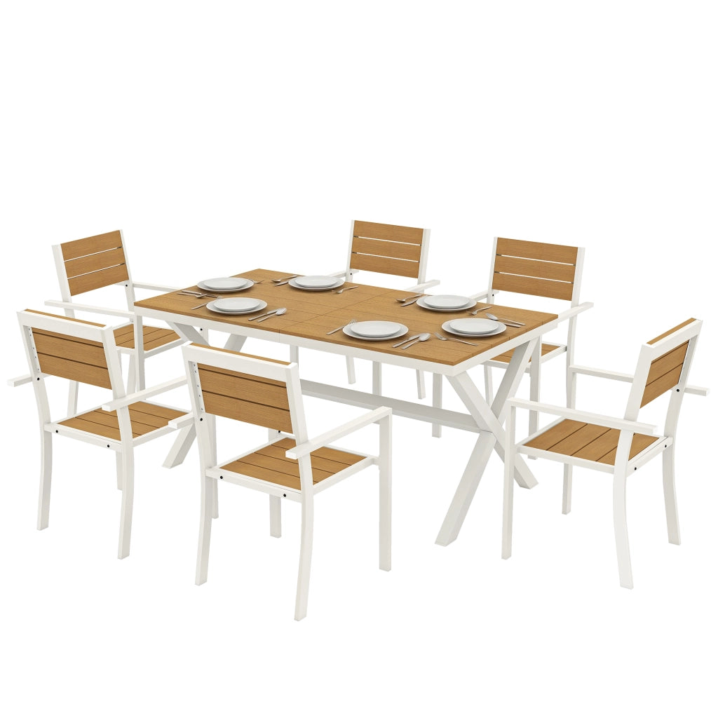 Set di Sedie da Pranzo per Esterni 7 Pezzi in Teak e Alluminio ¨C Zephmum ¨C Grigio