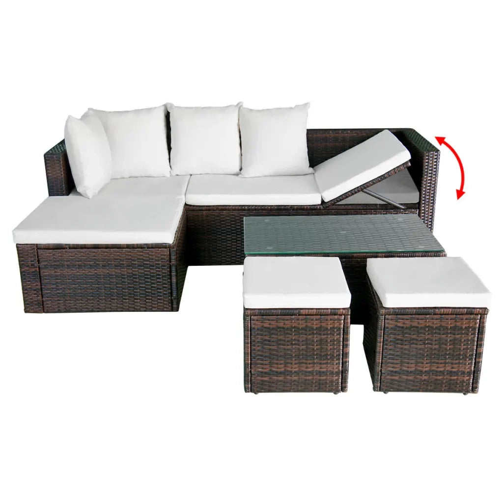 Set Divani da Giardino 4 pz | Set Salotto da Giardino con Cuscini in Polyrattan Marrone
