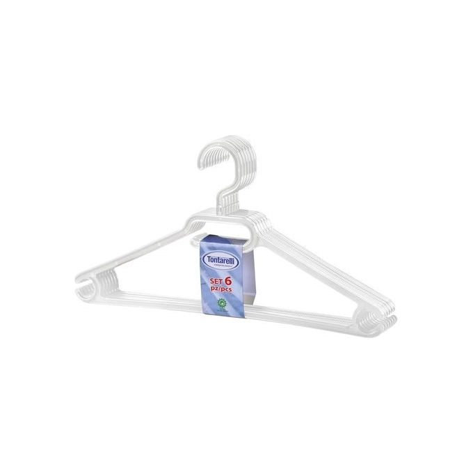 Tontarelli appendiabiti Easy, 6 pezzi, colore Bianco, organizzazione armadio, uso domestico
