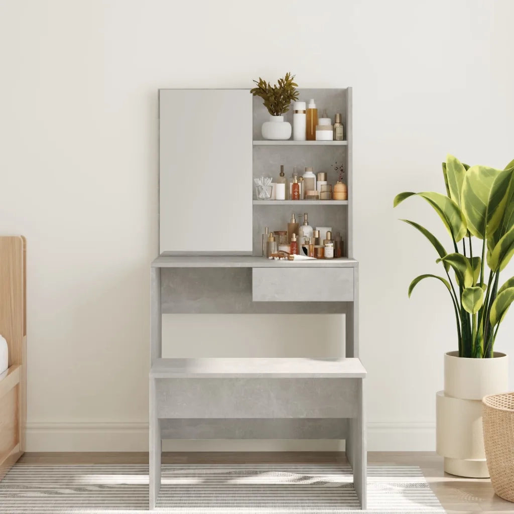Toeletta con Specchio-Com¨°-Tavolo da trucco Grigio Cemento 74,5x40x141 cm