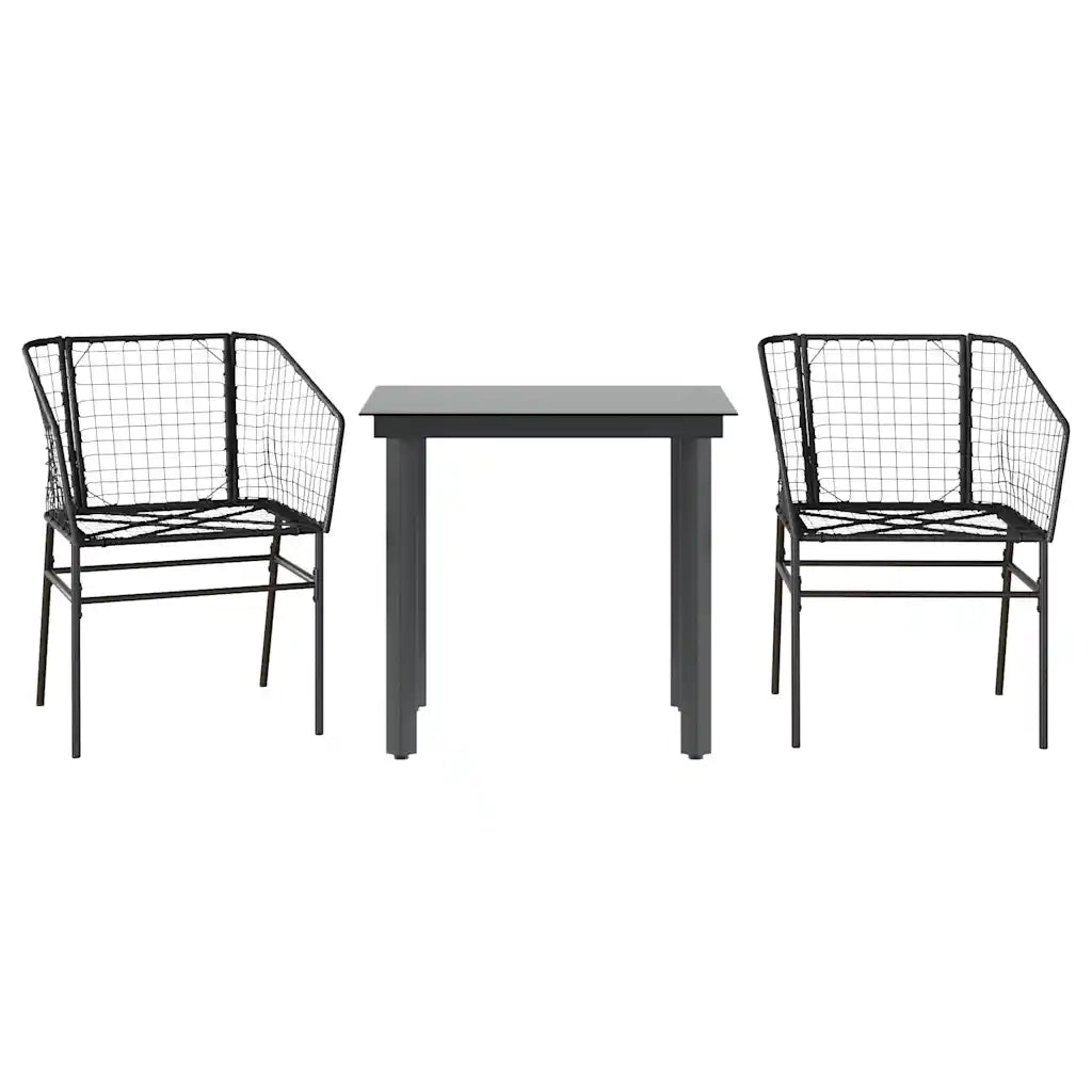 Set Mobili da Pranzo per Giardino 3 pz | Set Salotto da Giardino Nero Polyrattan Vetro