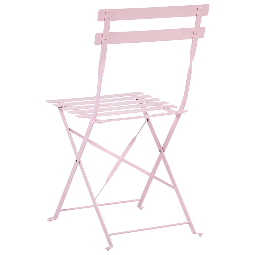 Set da bistrot da 3 pezzi in metallo di colore rosa pastello con schienale a doghe pieghevole all'aperto
