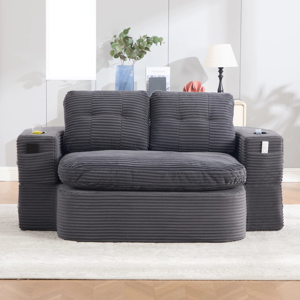 POLTRONA LETTO 2 IN 1 In Corduroy Grigio Scuro con Portabicchieri
