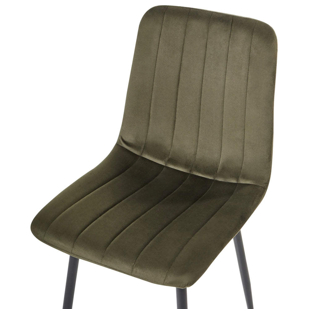 Set di 4 sedie da pranzo in velluto verde oliva Gambe in ferro stile moderno
