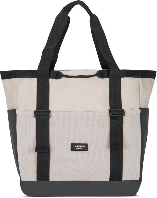 Borsa da Spiaggia Beige Grigio - Smilla - Borsa da Spiaggia con Cerniera - Borsa per Shopping Donna e Uomo - Spiaggia per Famiglia - Borsa per Spesa realizzata con PET Riciclato