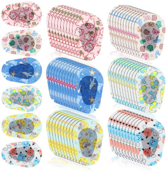Occhiali protettivi autoadesivi 60 pezzi - Pannelli cartoon animali - Sicuri per bambini - Bloccanti luce - Tessuto non tessuto - Pannelli oculari