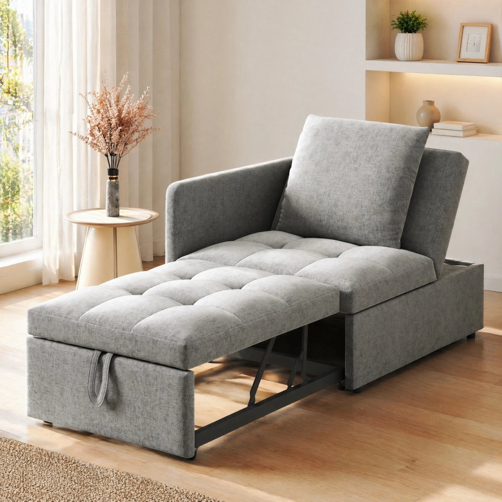 Divano letto 3 in 1 trasformabile con schienale reclinabile a 5 posizioni; 177x68x65 cm; grigio