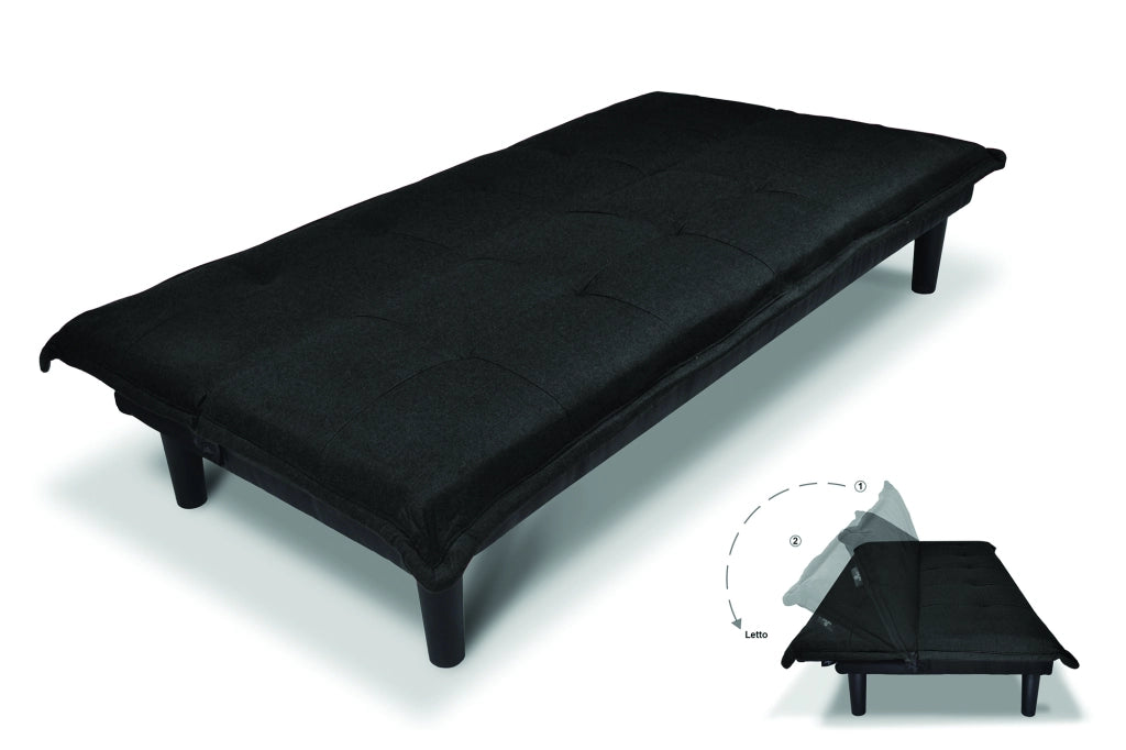 Divano letto clic clac, divanetto Russell in tessuto vellutato nero DL-RU10FB
