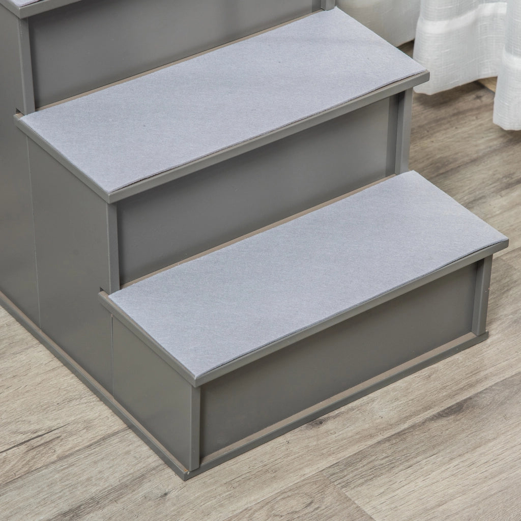 Scala per Animali Domestici a 4 Gradini in MDF con Tappetini Antiscivolo, Grigio, 40 x 59 x 54,2 cm