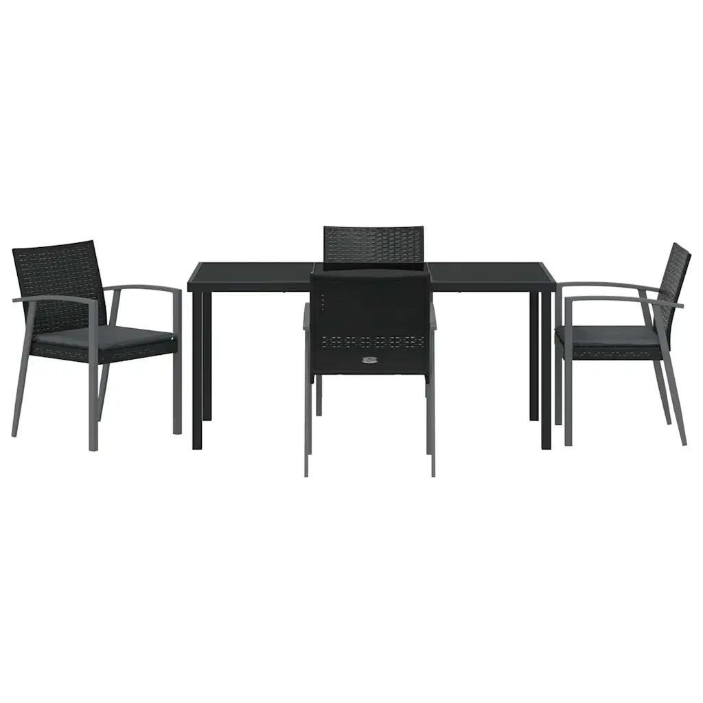 Set da Pranzo per Giardino 5 pcs Nero e Grigio Rattan in PE 3379068