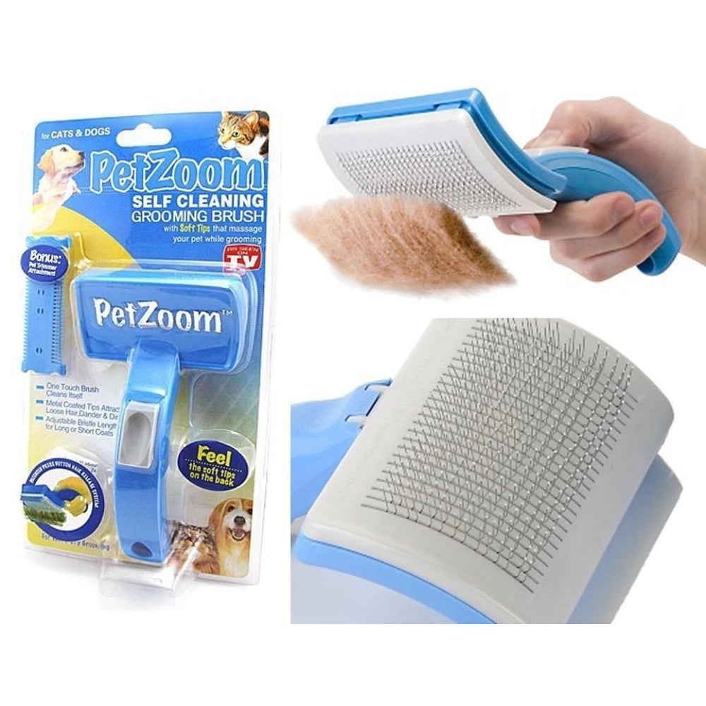 Trade Shop - Petzoom Spazzola Autopulente Pettine Sottopelo Per Peli Cane Gatto Pet Zoom -