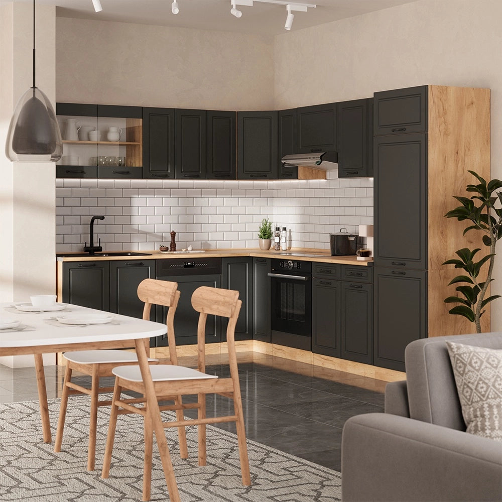 Cucina angolare completa R-Line Antracite rustico/Rovere dorato 287 x 227 cm, PL Antracite Vicco