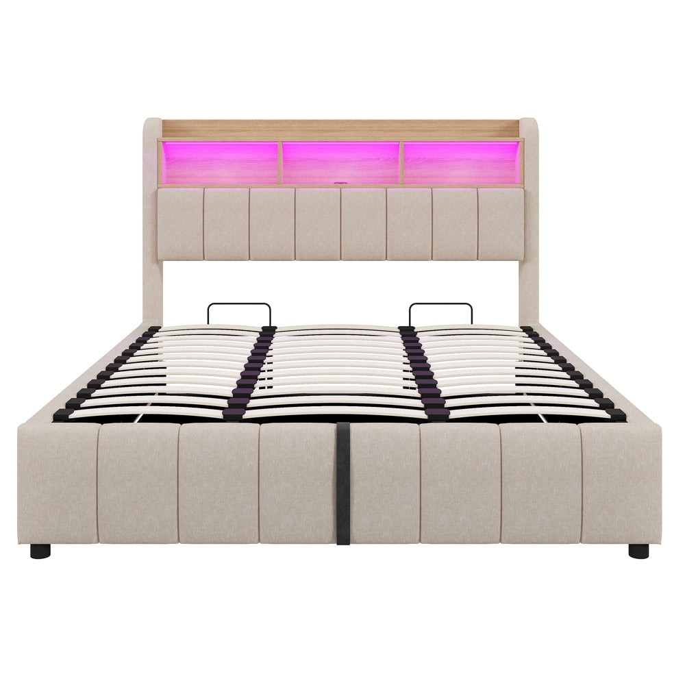 Letto matrimoniale - Xylo - 180x200 cm LED lino beige