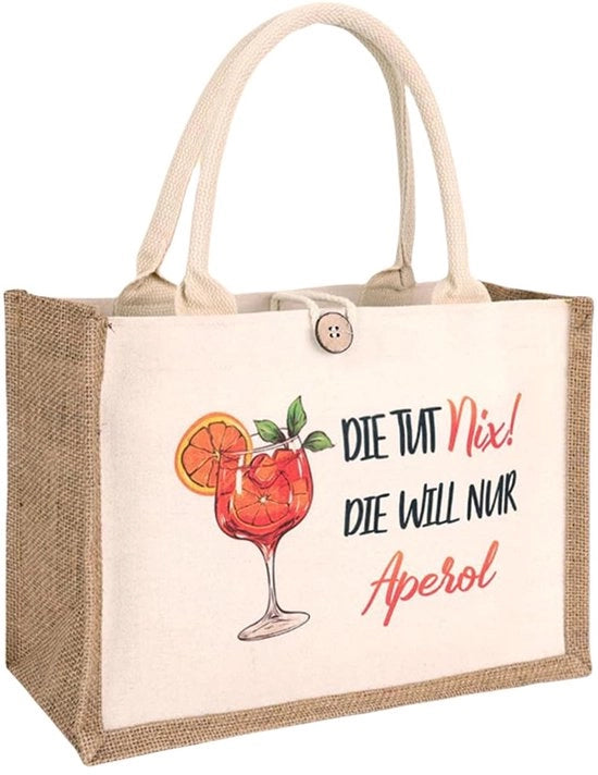 Borsa di juta - Non fa assolutamente nulla! Vuole solo Aperol - Borsa per spesa, borsa di regalo, shopper di juta con sacchetto di cotone, set di regalo per donne, colleghi