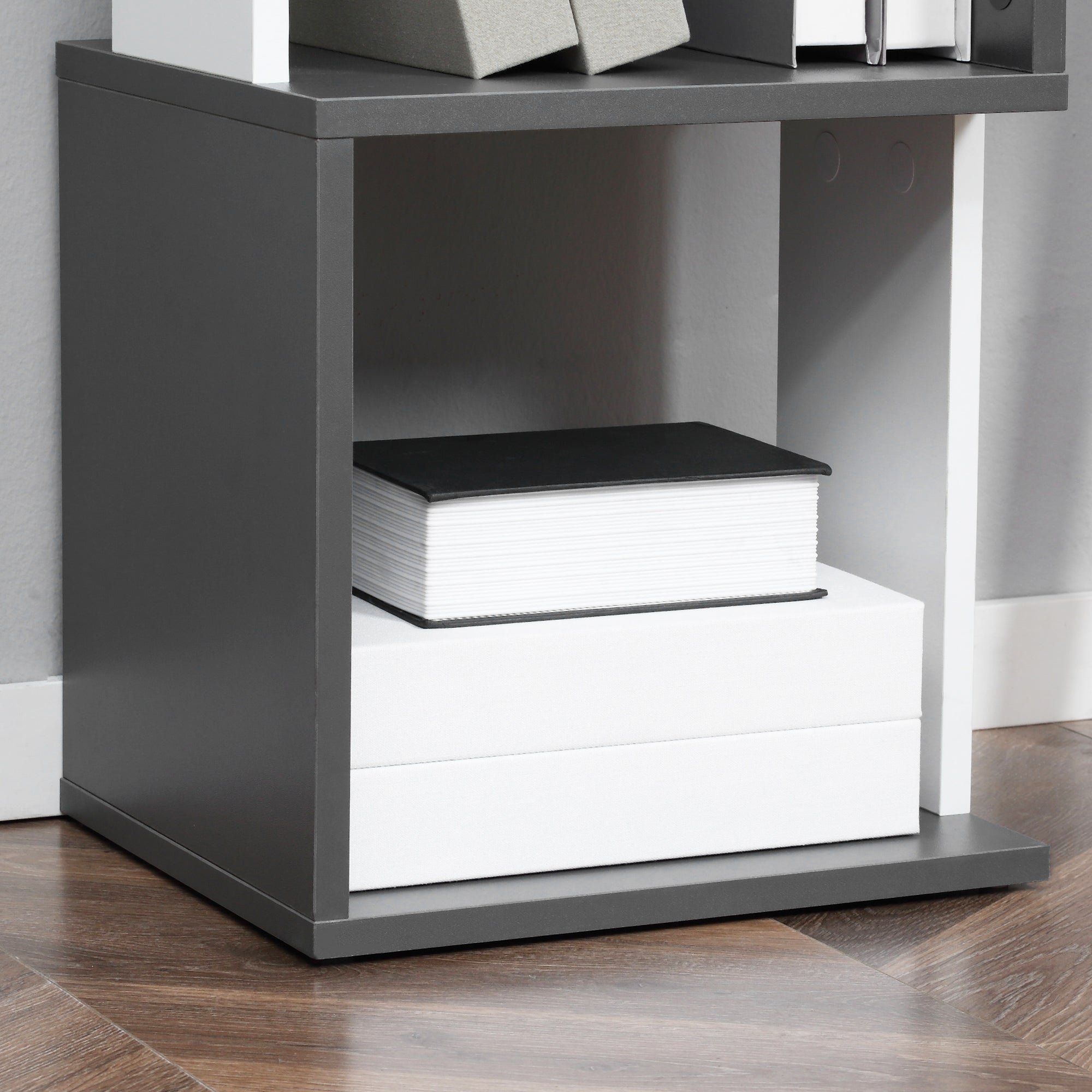 Libreria Moderna Salvaspazio a 5 Ripiani 33x28x161 cm in Legno Grigio e Bianco