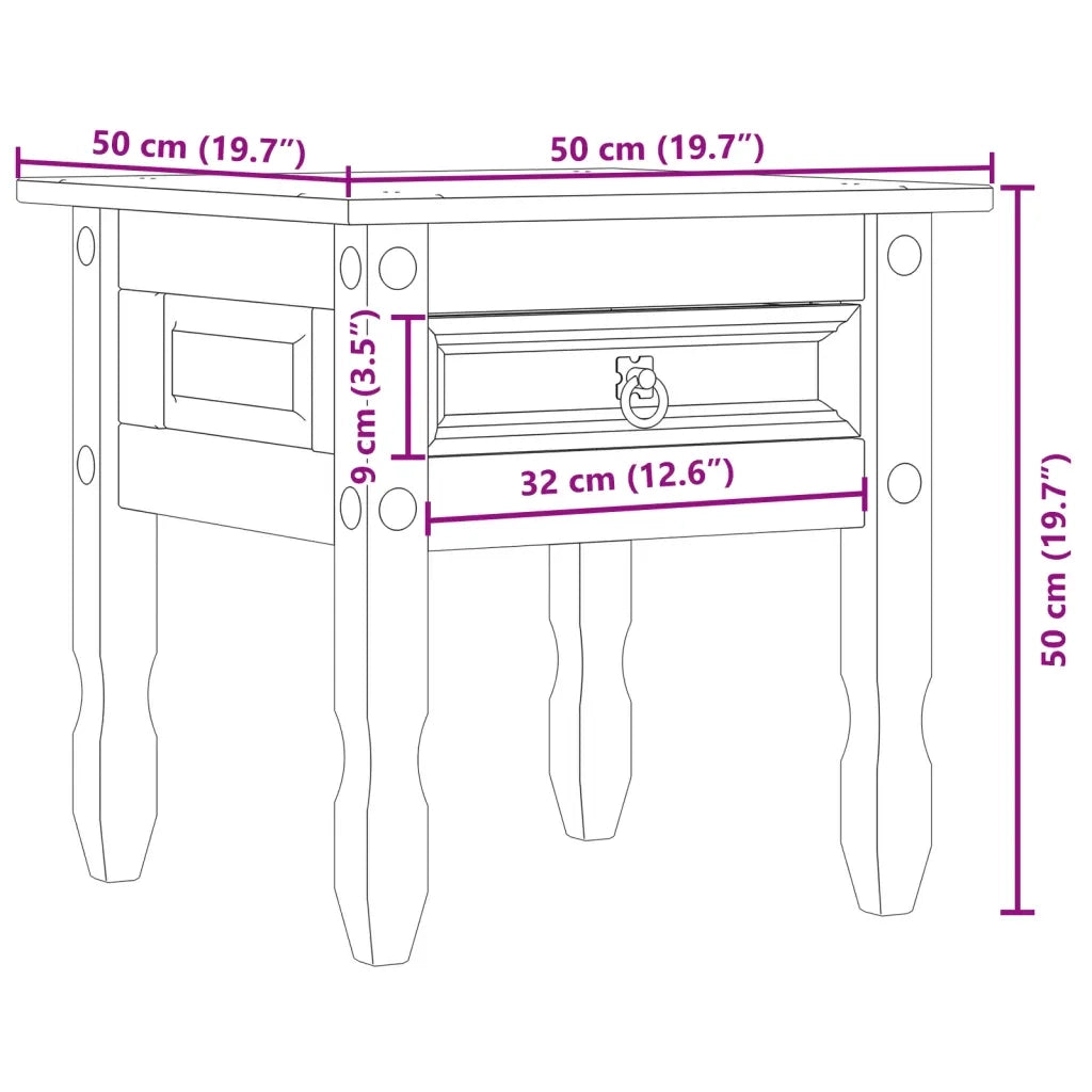 Tavolino | Tavolo laterale Corona 50x50x50 cm in Legno Massello di Pino
