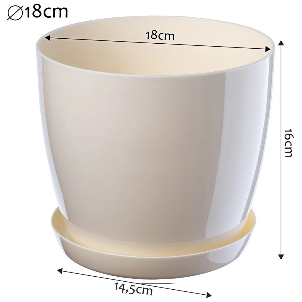 Vaso da fiori KADAX con sottovaso, coperchio in plastica, 18 cm, colore crema, Kadax