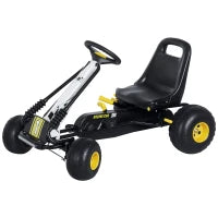 Go-Kart a Pedali per Bambini con Sedile Regolabile, Freno e Frizione, 95x66.5x57cm, Bianco Nero