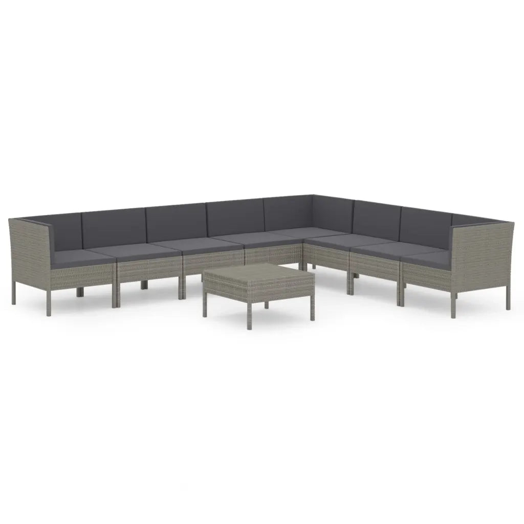 Set Divani da Giardino 9 pz con Cuscini in Polyrattan Grigio 3094462