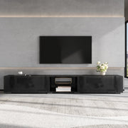 Mobile TV moderno 200x30x30 cm con LED app; ante lucide; MDF e truciolare; nero