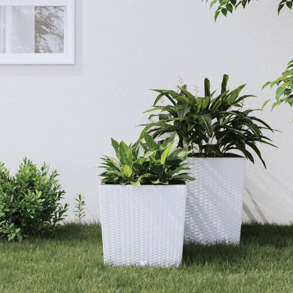 Fioriera | Cassetta per fiori | Vaso con Interno Rimovibile Bianca 21 / 32 L PP Rattan