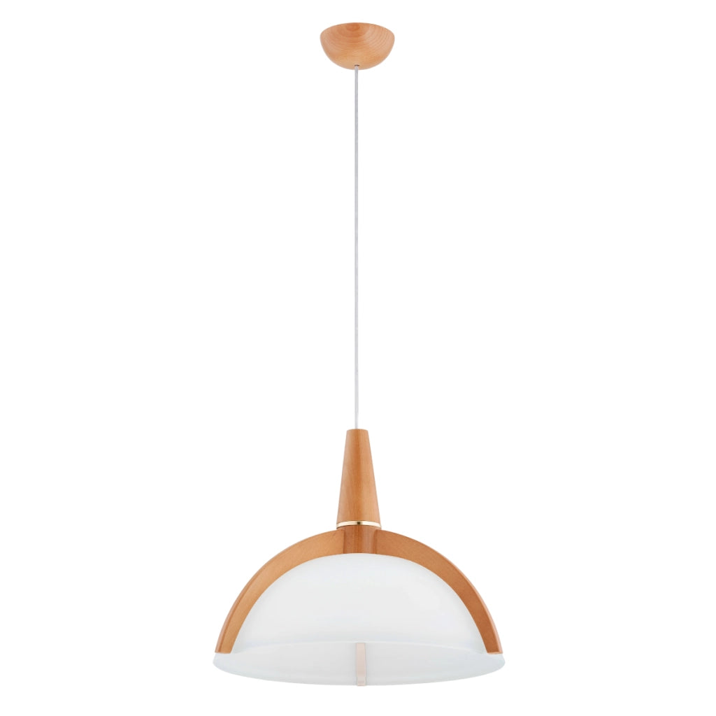 Lampada a sospensione KLAN legno chiaro vetro bianco E27