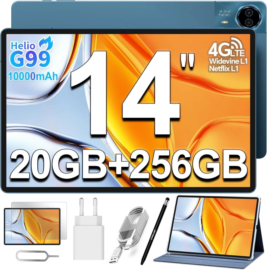 T65PLUS Helio G99 Tablet 13.4 Pollici, 2.2GHz Octa-Core 120Hz Tablet Android 15, 20GB RAM+256GB ROM(TF 8TB), Doppio SIM 4G LTE + 5G WiFi, 10000mAh/18W, Gemini AI/Widevine L1/GPS/13MP/OTG, 2026