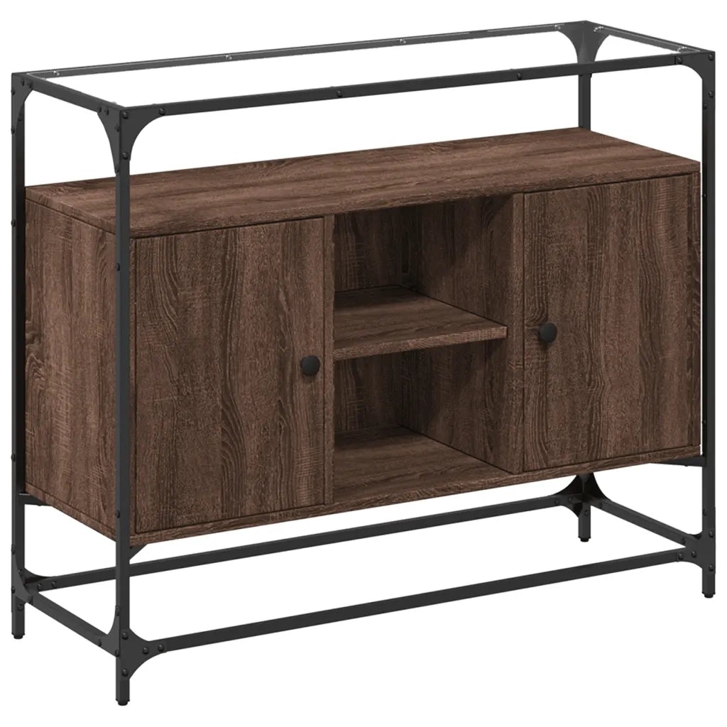 Credenza | Madia | Buffet da pranzo | Armadio da pranzo Piano Vetro Rovere Marrone 98x35x81 Legno Multistrato
