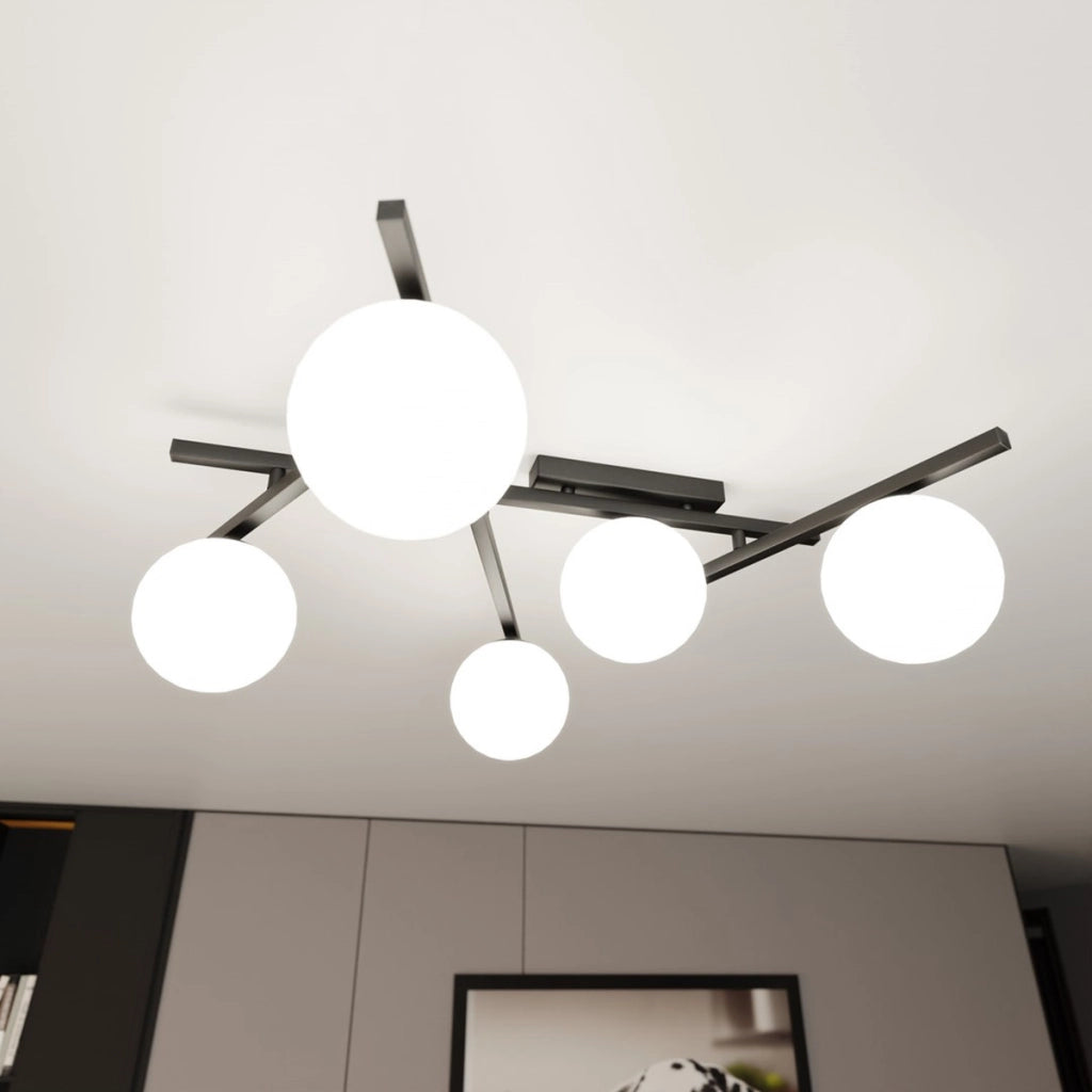 Lampada a sospensione SMART in acciaio nero e vetro opalino