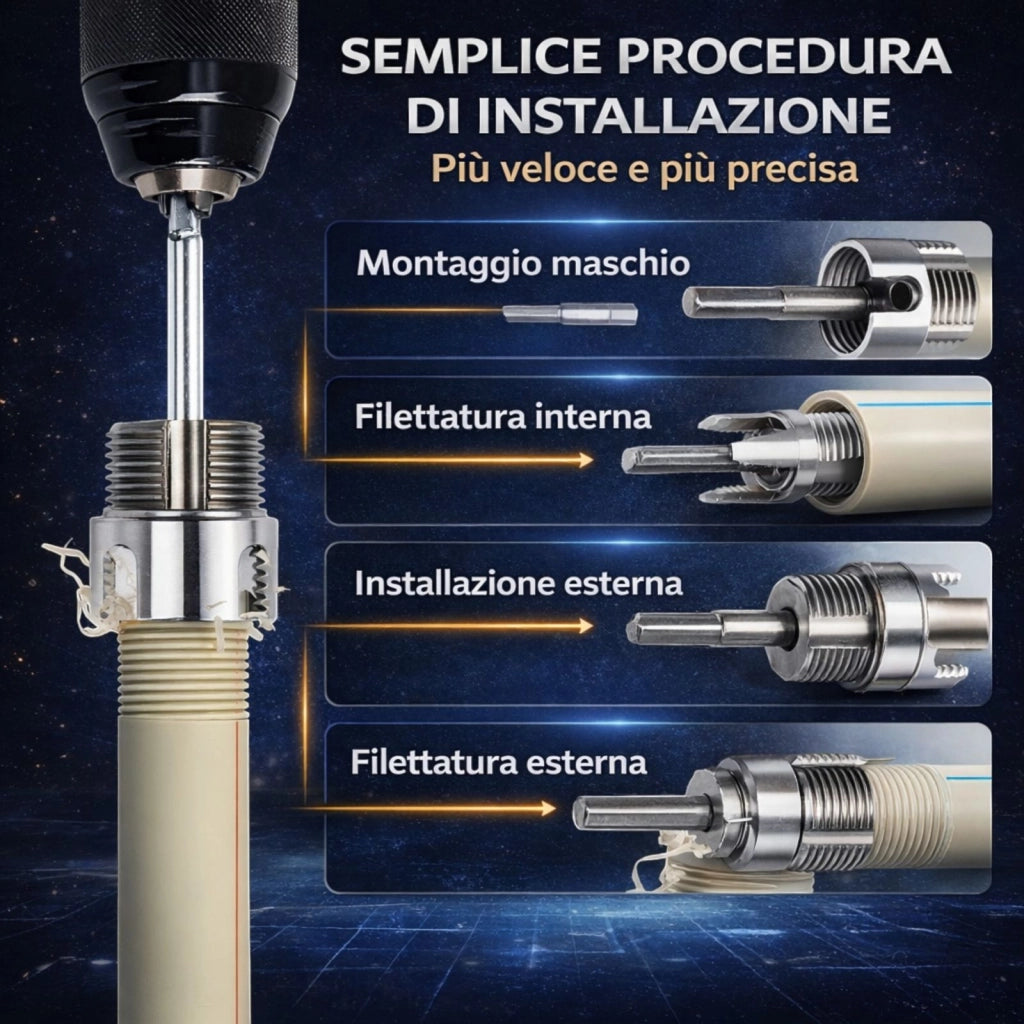 Filettatore PPR 1/2 3/4 per Tubi Idraulici Per Uso Manuale o Trapano Elettrico