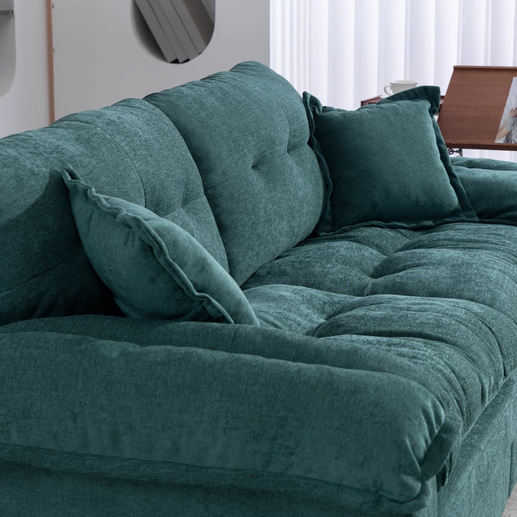Divano dritto a 2 posti con seduta profonda e cuscino a doppio strato in ciniglia verde 214 × 89 × 93 cm