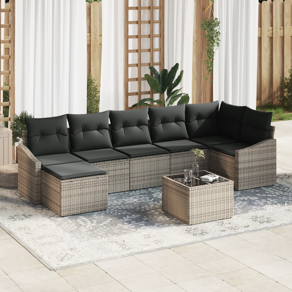 Set da Pranzo da Giardino da 7 Pezzi con Cuscini Rattan Polietilene Nero