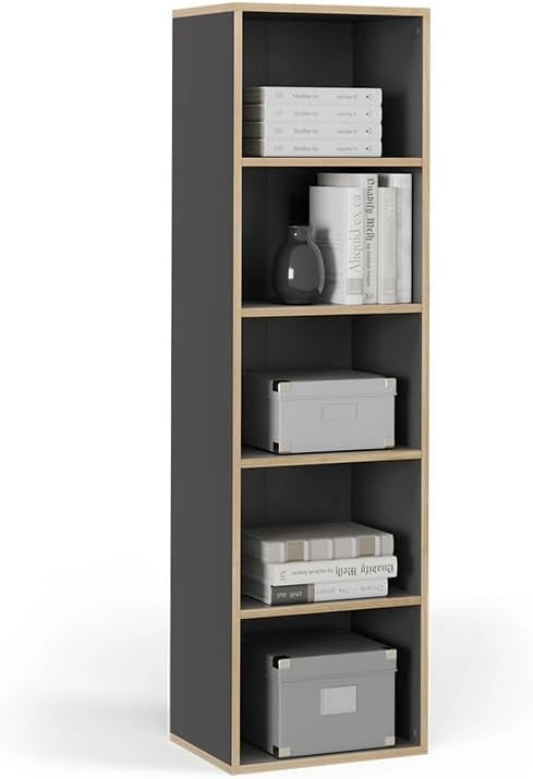 Libreria Tetrix, Antracite, 40 x 140 cm con 5 scomparti, per la conservazione di libri e decorazioni