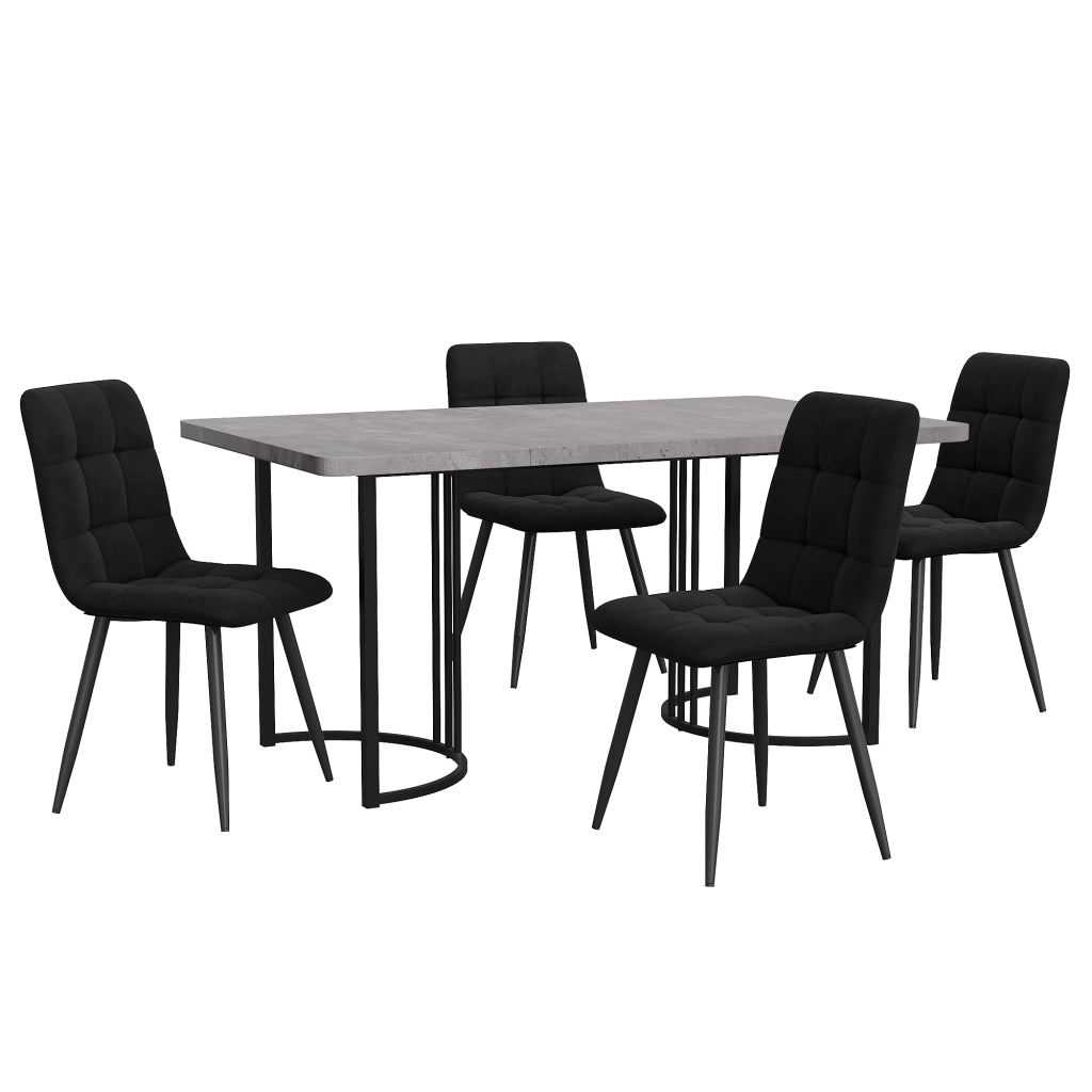 Tavolo da Pranzo Allungabile con 4 Sedie ¨C MINIMAL ¨C Piano MDF Grigio, Gambe Metallo Nero, Velluto, 140x80