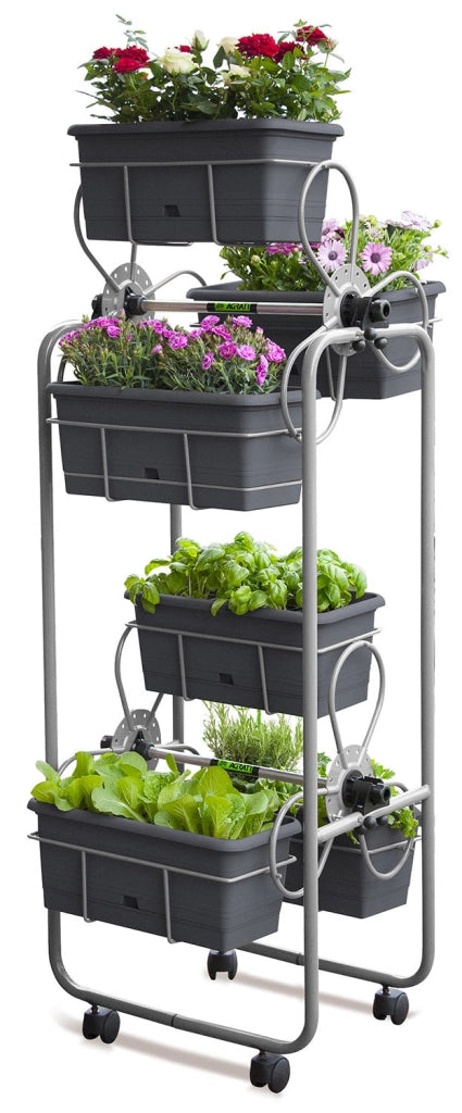 Carrello Portavasi 6 Cestini in Acciaio con Ruote Agrati Flortì Grigio
