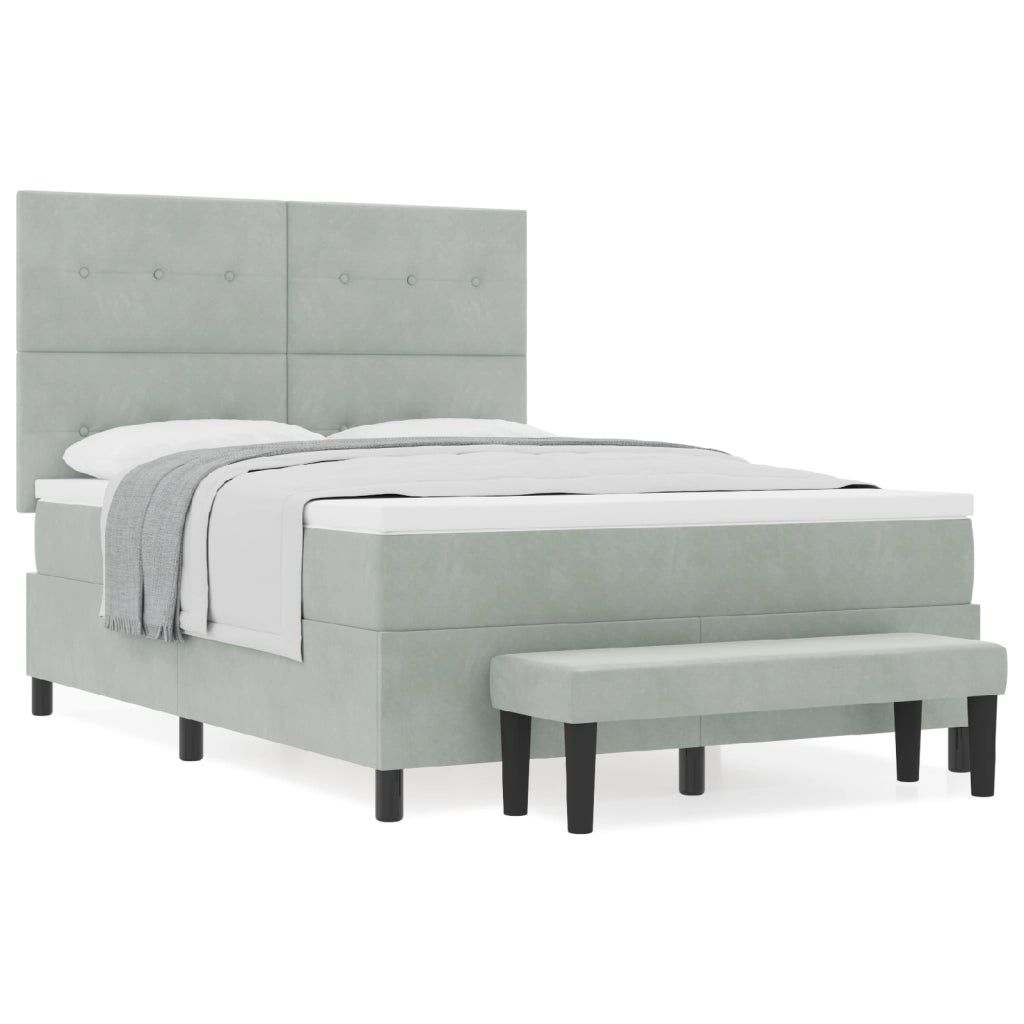 Letto Box Spring con Materasso e Panchina Grigio Chiaro 140x200 cm Velluto