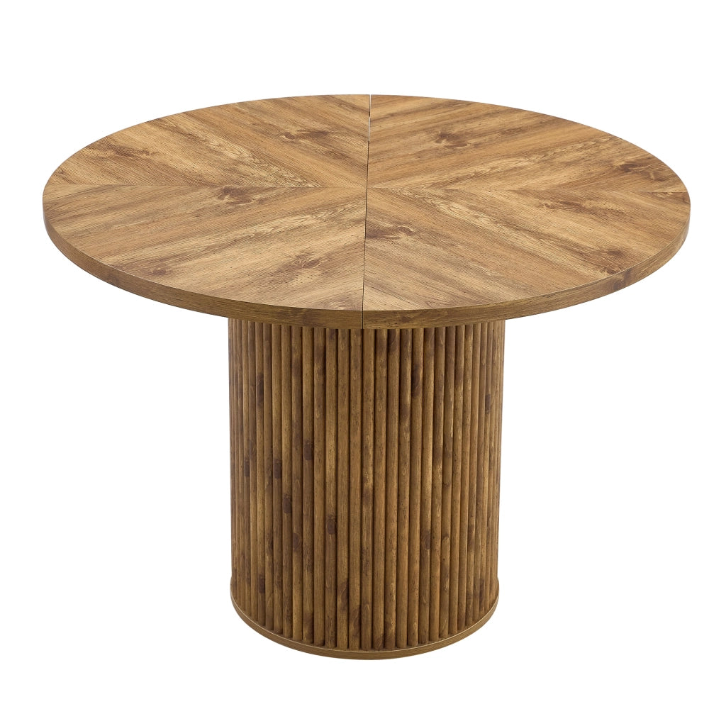 Tavolo da pranzo rotondo in MDF e metallo con piano a 4 segmenti e base cilindrica, per cucina, effetto legno, 100 × 76 cm