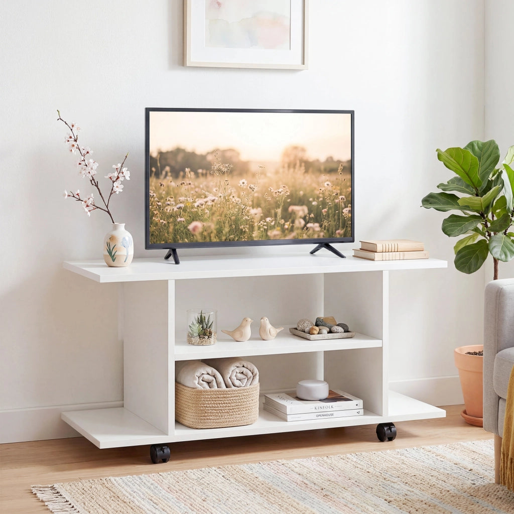 Mobile TV con Ripiani e Ruote ¨C zephmum ¨C Bianco 80x40x40 cm