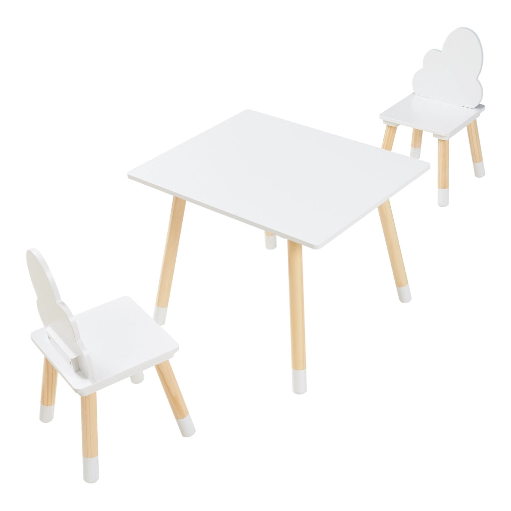 Set di 3 Mobili per Cameretta Hovle Tavolino e 2 Sedie - Bianco / Naturale [en.casa]