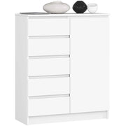 Cassettiera AKORD K80 Comò Bianca 80 cm 1 porta 5 cassetti 80x35x97 cm