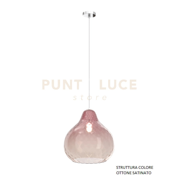 SOSPENSIONE OTTONE SATINATO 1 LUCE VETRO GRANDE RUBINO 1191OS-SG-RU